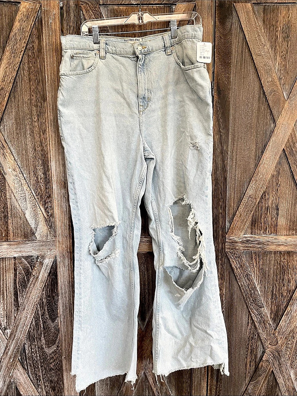 Free People We The Free Tinsley Baggy High Rise Straight Leg Distressed 33